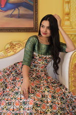 Thumbnail for Jyoti Fashion Women's Green Soft Silk Patola Print with Jacquard Weaving Work Anarkali Dress - Distacart