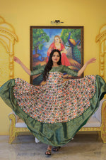 Thumbnail for Jyoti Fashion Women's Green Soft Silk Patola Print with Jacquard Weaving Work Anarkali Dress - Distacart