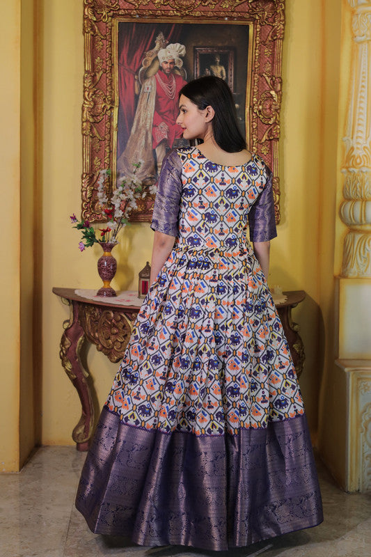 Jyoti Fashion Women's Wine Soft Silk Patola Print with Jacquard Weaving Work Anarkali Dress - Distacart