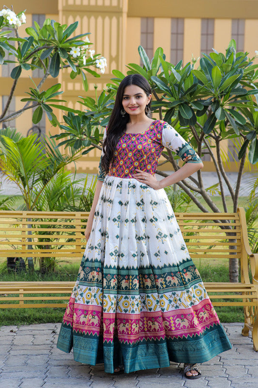 Jyoti Fashion Women's Multicolor Patola Silk Jacquard Weaving Work Anarkali Dress - Distacart