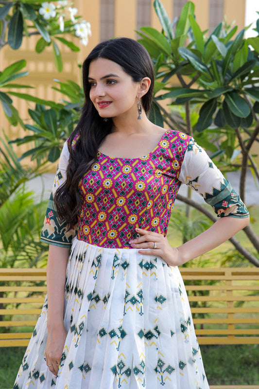 Jyoti Fashion Women's Multicolor Patola Silk Jacquard Weaving Work Anarkali Dress - Distacart