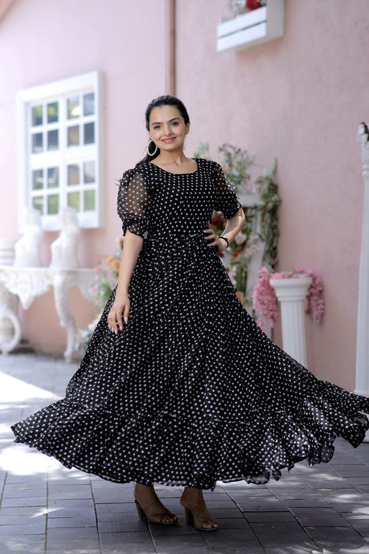 Jyoti Fashion Women's Black Faux Georgette Printed Festive Anarkali Dress - Distacart