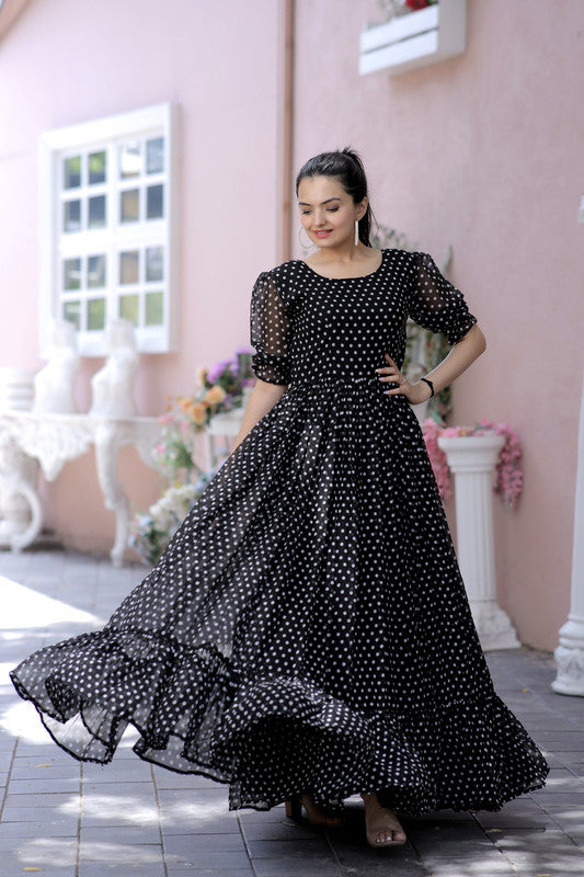 Jyoti Fashion Women's Black Faux Georgette Printed Festive Anarkali Dress - Distacart