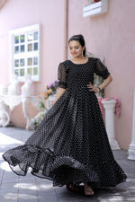 Thumbnail for Jyoti Fashion Women's Black Faux Georgette Printed Festive Anarkali Dress - Distacart