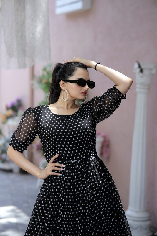Jyoti Fashion Women's Black Faux Georgette Printed Festive Anarkali Dress - Distacart