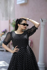 Thumbnail for Jyoti Fashion Women's Black Faux Georgette Printed Festive Anarkali Dress - Distacart