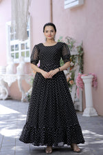 Thumbnail for Jyoti Fashion Women's Black Faux Georgette Printed Festive Anarkali Dress - Distacart