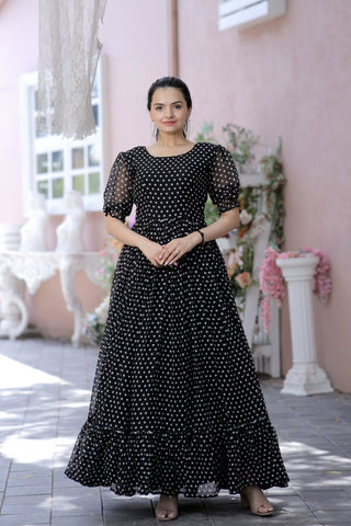 Jyoti Fashion Women's Black Faux Georgette Printed Festive Anarkali Dress - Distacart