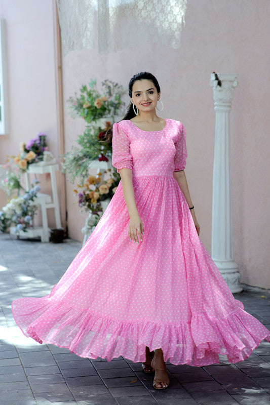 Jyoti Fashion Women's Pink Faux Georgette Printed Festive Anarkali Dress - Distacart