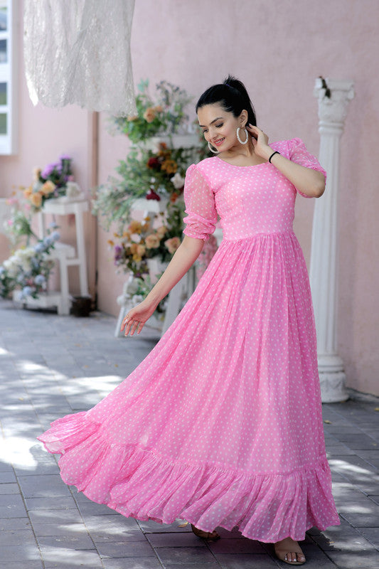 Jyoti Fashion Women's Pink Faux Georgette Printed Festive Anarkali Dress - Distacart