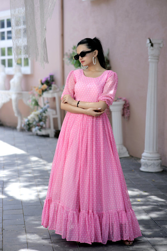 Jyoti Fashion Women's Pink Faux Georgette Printed Festive Anarkali Dress - Distacart