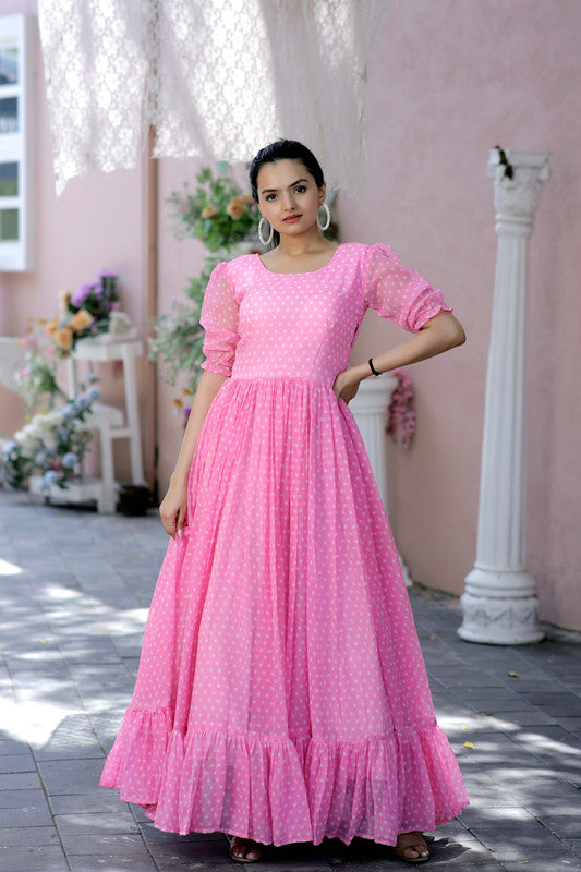 Jyoti Fashion Women's Pink Faux Georgette Printed Festive Anarkali Dress - Distacart