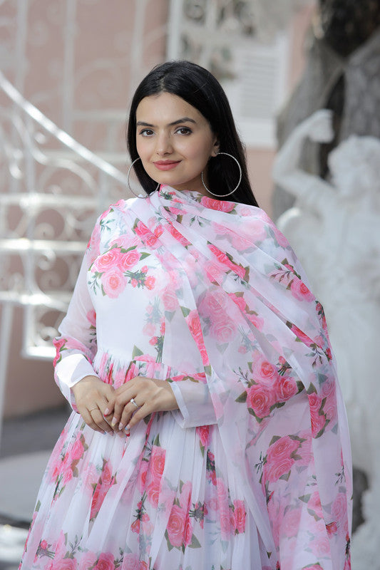 Jyoti Fashion Women's Pink Faux Georgette Floral Digital Printed Anarkali Dress with Dupatta - Distacart
