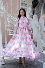 Thumbnail for Jyoti Fashion Women's Pink Faux Georgette Floral Digital Printed Anarkali Dress with Dupatta - Distacart