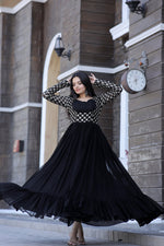 Thumbnail for Jyoti Fashion Women's Black Faux Blooming Sequins with Zari Embroidered Anarkali Dress - Distacart