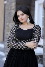 Thumbnail for Jyoti Fashion Women's Black Faux Blooming Sequins with Zari Embroidered Anarkali Dress - Distacart