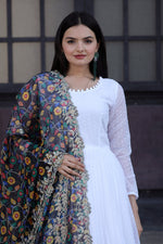 Thumbnail for Jyoti Fashion Women's White Georgette Butti work Partywear Anarkali Dress with Dupatta - Distacart