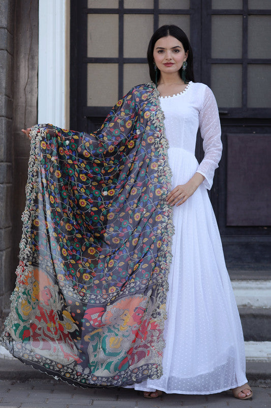 Jyoti Fashion Women's White Georgette Butti work Partywear Anarkali Dress with Dupatta - Distacart