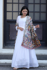 Thumbnail for Jyoti Fashion Women's White Georgette Butti work Partywear Anarkali Dress with Dupatta - Distacart