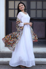 Thumbnail for Jyoti Fashion Women's White Georgette Butti work Partywear Anarkali Dress with Dupatta - Distacart