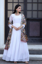 Thumbnail for Jyoti Fashion Women's White Georgette Butti work Partywear Anarkali Dress with Dupatta - Distacart