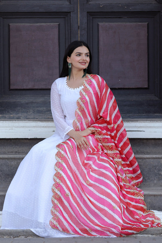 Jyoti Fashion Women's White Georgette Butti work Partywear Anarkali Dress with Dupatta - Distacart