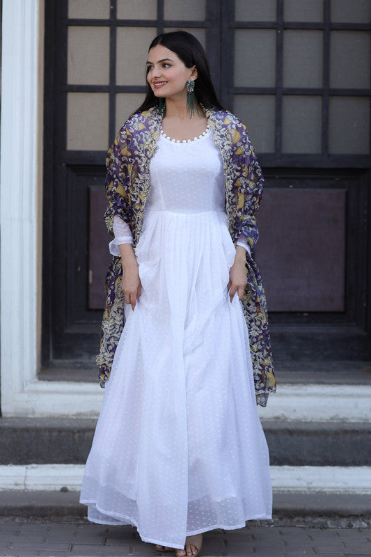 Jyoti Fashion Women's White Georgette Butti work Partywear Anarkali Dress with Dupatta - Distacart
