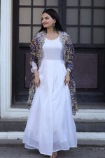 Thumbnail for Jyoti Fashion Women's White Georgette Butti work Partywear Anarkali Dress with Dupatta - Distacart