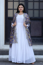 Thumbnail for Jyoti Fashion Women's White Georgette Butti work Partywear Anarkali Dress with Dupatta - Distacart