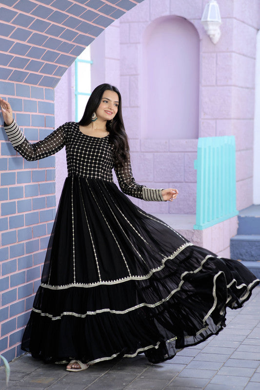 Jyoti Fashion Women's Black Faux Blooming Sequins with Zari Embroidered Anarkali Dress - Distacart