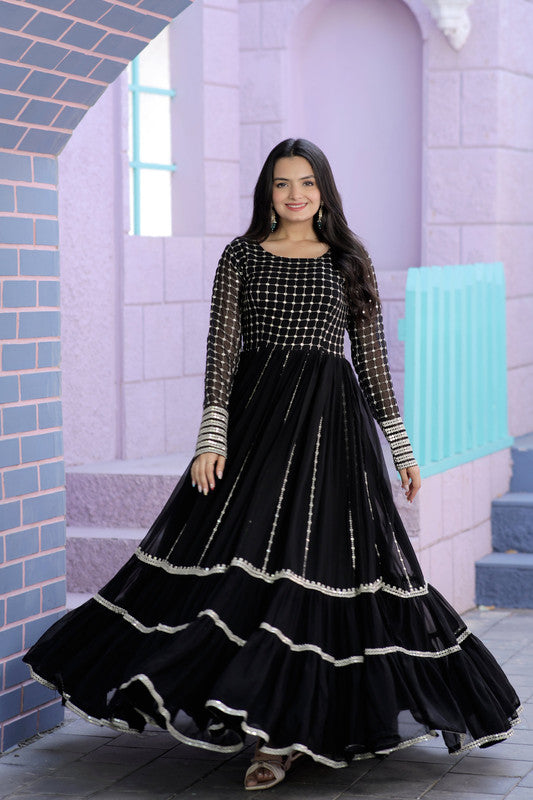 Jyoti Fashion Women's Black Faux Blooming Sequins with Zari Embroidered Anarkali Dress - Distacart
