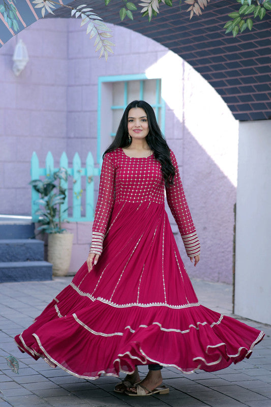 Jyoti Fashion Women's Rani Pink Faux Blooming Sequins with Zari Embroidered Anarkali Dress - Distacart
