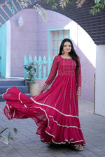Thumbnail for Jyoti Fashion Women's Rani Pink Faux Blooming Sequins with Zari Embroidered Anarkali Dress - Distacart