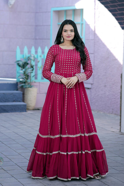 Jyoti Fashion Women's Rani Pink Faux Blooming Sequins with Zari Embroidered Anarkali Dress - Distacart
