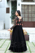 Thumbnail for Jyoti Fashion Women's Black Faux Blooming Sequins with Multi Thread Embroidered Anarkali Dress - Distacart