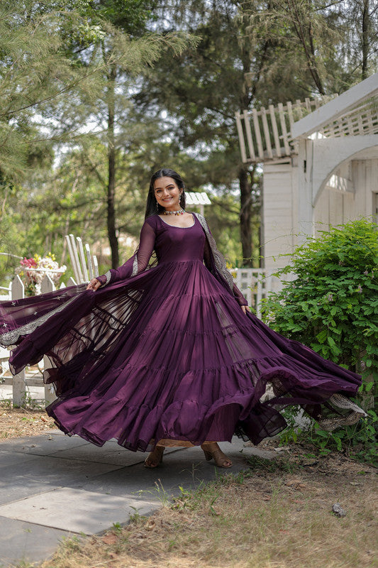 Jyoti Fashion Women's Purple Faux Georgette 5 Layer Frill Anarkali Dress with Dupatta - Distacart