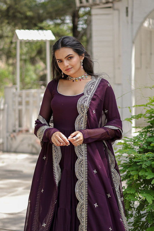 Jyoti Fashion Women's Purple Faux Georgette 5 Layer Frill Anarkali Dress with Dupatta - Distacart