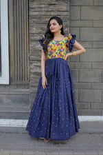 Thumbnail for Jyoti Fashion Women's Blue Maslin with Chinon Embroidered Partwear Anarkali Dress - Distacart