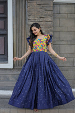 Thumbnail for Jyoti Fashion Women's Blue Maslin with Chinon Embroidered Partwear Anarkali Dress - Distacart