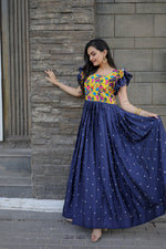 Thumbnail for Jyoti Fashion Women's Blue Maslin with Chinon Embroidered Partwear Anarkali Dress - Distacart