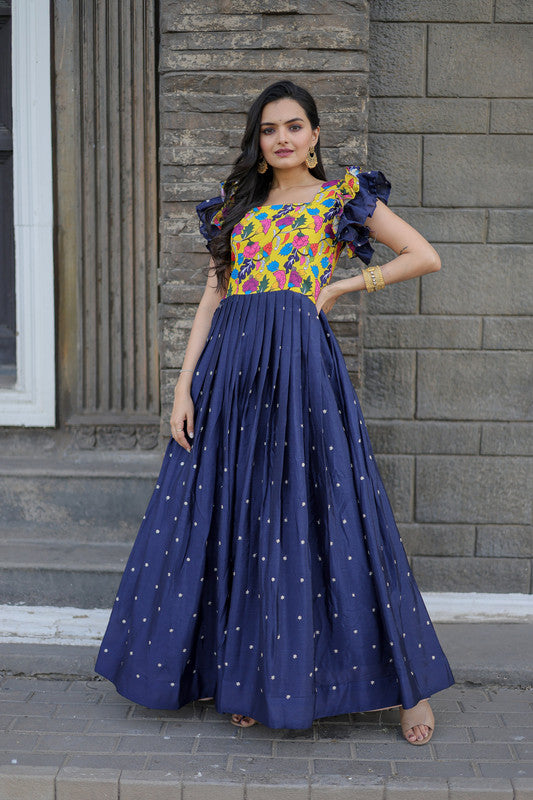 Jyoti Fashion Women's Blue Maslin with Chinon Embroidered Partwear Anarkali Dress - Distacart