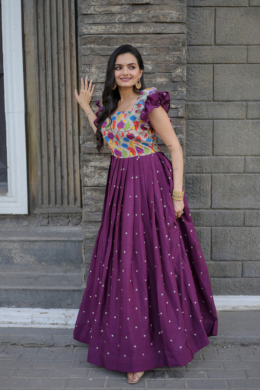 Jyoti Fashion Women's Wine Maslin with Chinon Embroidered Partwear Anarkali Dress - Distacart