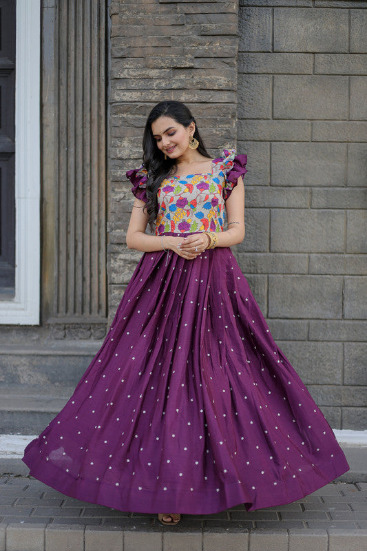 Jyoti Fashion Women's Wine Maslin with Chinon Embroidered Partwear Anarkali Dress - Distacart