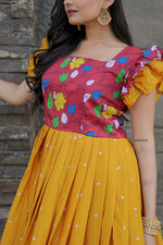 Thumbnail for Jyoti Fashion Women's Yellow Maslin with Chinon Embroidered Partwear Anarkali Dress - Distacart