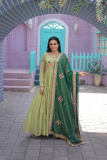 Thumbnail for Jyoti Fashion Women's Pista Faux Georgette Thread Embroidery Anarkali Dress with Dupatta - Distacart
