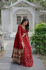 Thumbnail for Jyoti Fashion Women's Maroon Faux Blooming Sequins Embroidery Anarkali Dress with Dupatta - Distacart