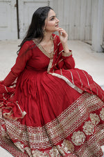 Thumbnail for Jyoti Fashion Women's Maroon Faux Blooming Sequins Embroidery Anarkali Dress with Dupatta - Distacart