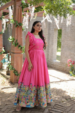 Thumbnail for Jyoti Fashion Women's Pink Dola Silk Printed Festive Designer Anarkali Dress - Distacart