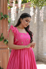 Thumbnail for Jyoti Fashion Women's Pink Dola Silk Printed Festive Designer Anarkali Dress - Distacart