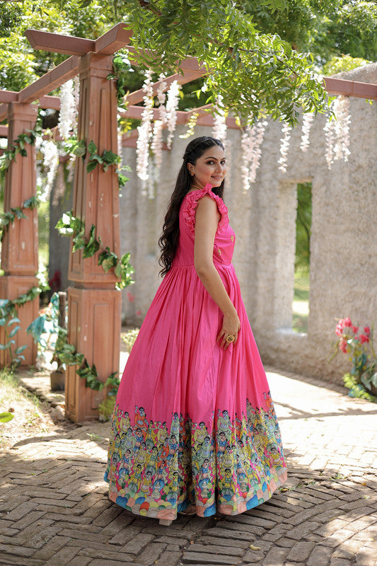 Jyoti Fashion Women's Pink Dola Silk Printed Festive Designer Anarkali Dress - Distacart